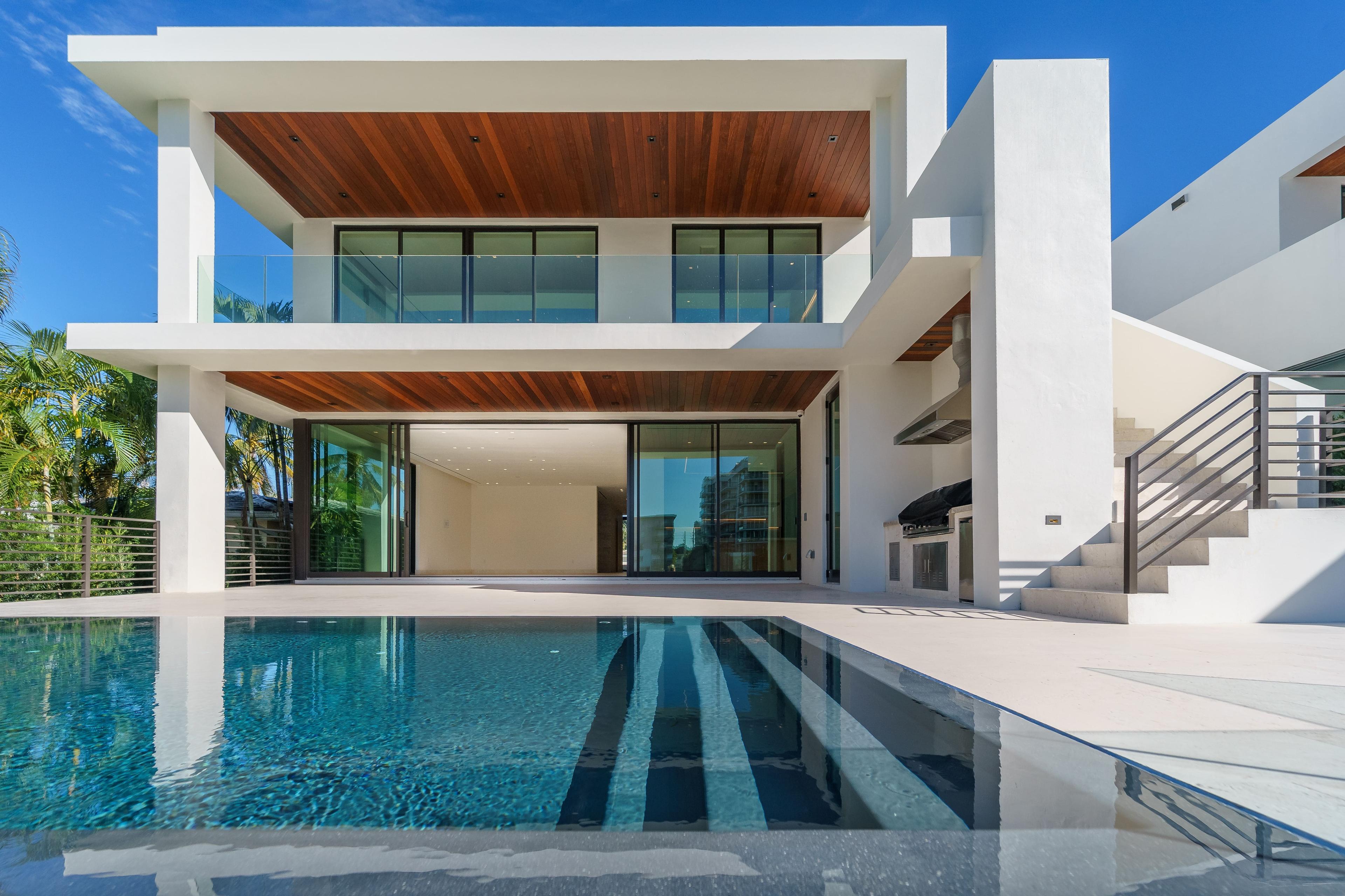 Modern luxury home with beautiful in ground pool.